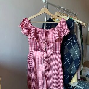 H&M Red Gingham Ruffle Blouse